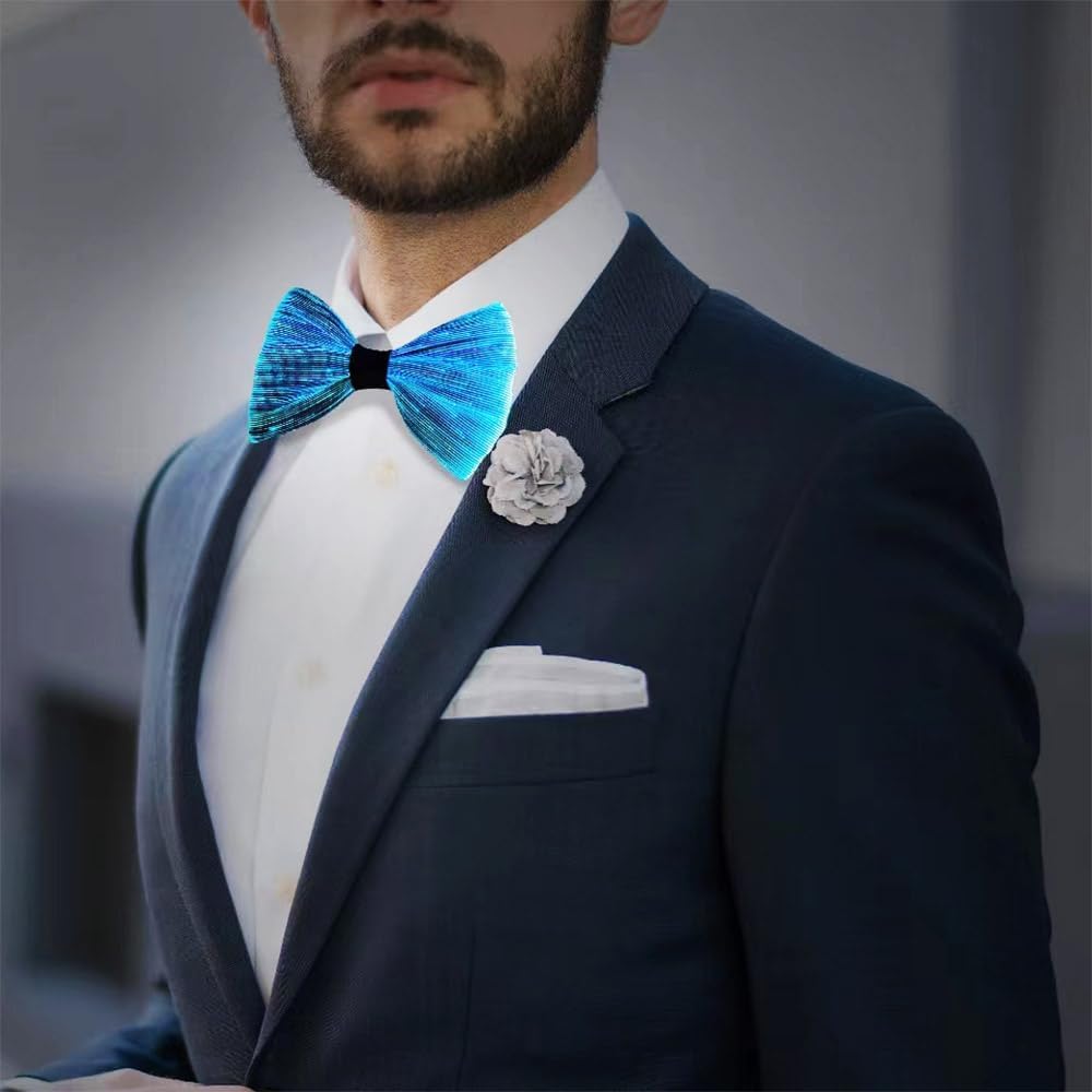 Light Up Bow Tie Wireless for Men - Flashing Fiber Optic Bowtie Glow in the Dark for Party Halloween Christmas
