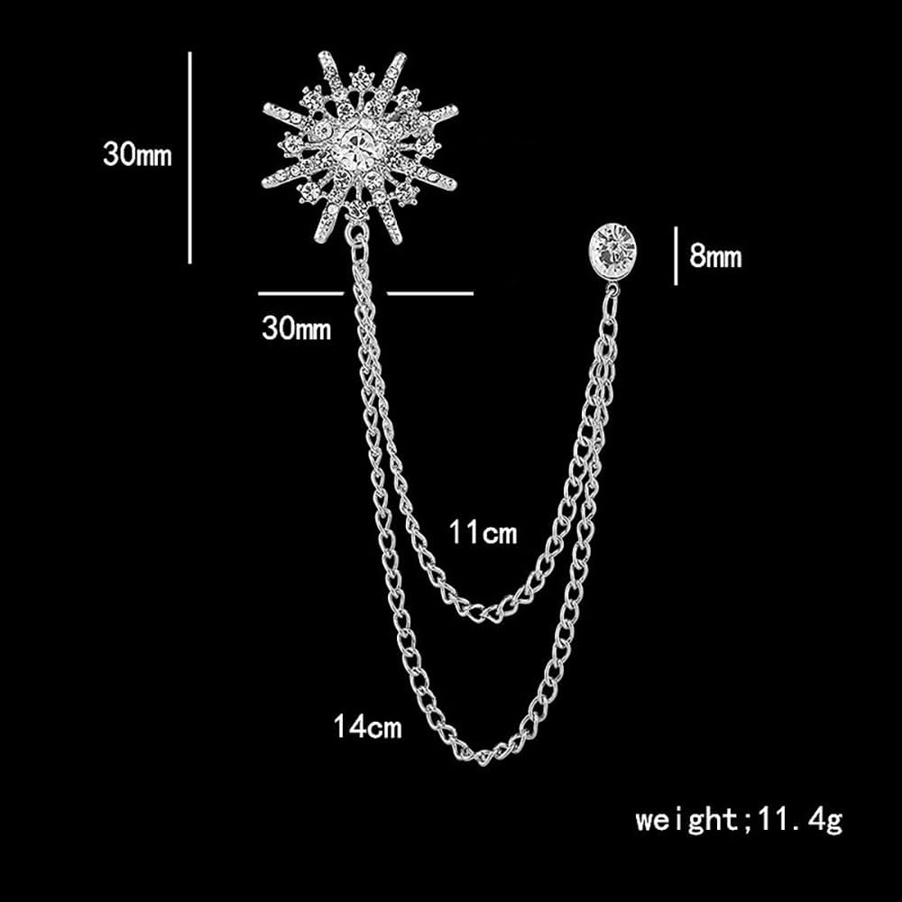 Sparkling Star Burst Chain Brooch Pin Crystal Rhinestone Snowflake Hanging Long Tassel Pins Clip Lapel Collar Suit Dress Hat Tuxedo Badges Clothes Accessories Brooches Pins Dainty Wedding Party Jewelry Gifts for Women Men Bridegroom