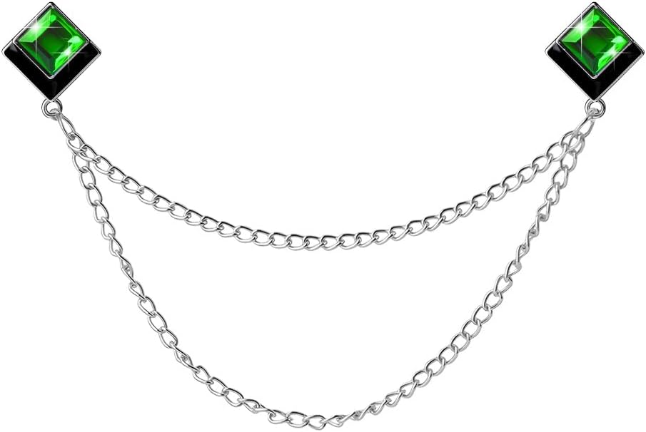 Gem Brooch Pins Hanging Chain Lapel Pin for Men Suits Shirt Collar Brooch Square Crystal Brooch Pin Rhinestone Lapel Pins for Men Tassel Chain Brooch Collar Pins Business Suit Shirt Accessories