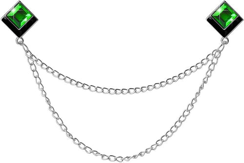 Gem Brooch Pins Hanging Chain Lapel Pin for Men Suits Shirt Collar Brooch Square Crystal Brooch Pin Rhinestone Lapel Pins for Men Tassel Chain Brooch Collar Pins Business Suit Shirt Accessories