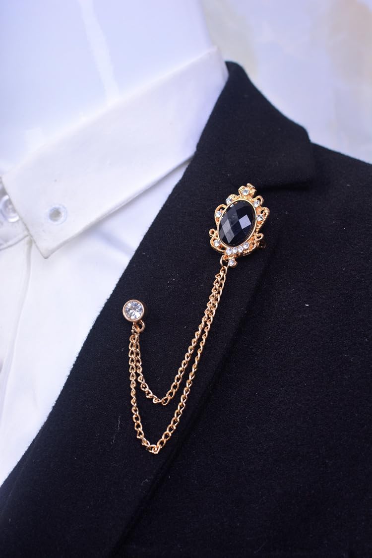 Men's Gem Tassel Brooch Lapel Pin Elegant Badge Hanging Chains Collar Brooches Pin for Career Suit Tuxedo of Shirts Tie Hat Scarf for Boyfriend Father Birthday