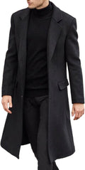 Men's Casual Trench Coat Slim Fit Notched Collar Long Jacket Overcoat Single Breasted Pea Coat wih Pockets