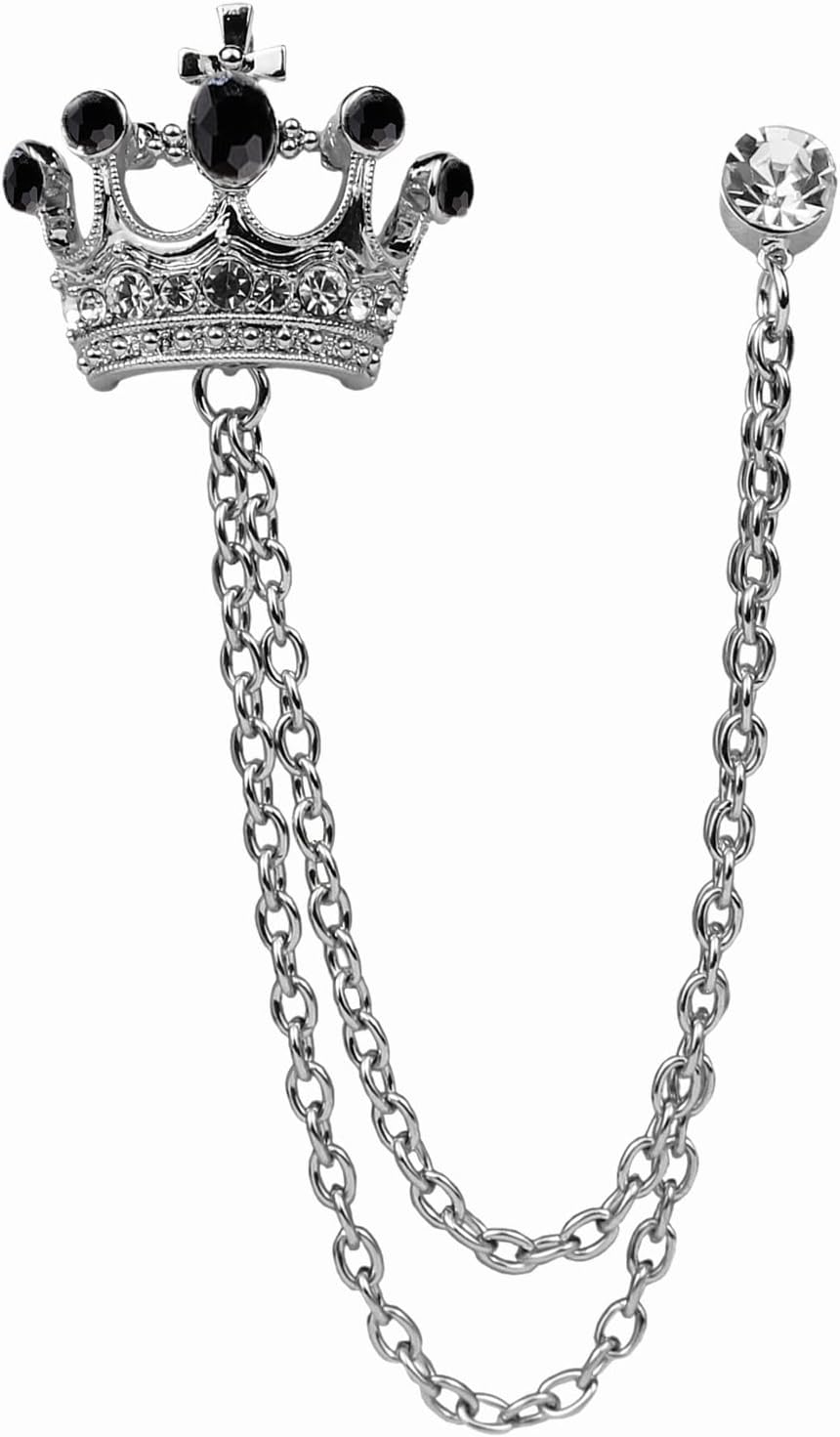 Crystal Crown Hanging Chain Brooch Suit Pin,Vintage Gold Crown Brooch,Suit Stud,Shirt Studs,Lapel Pin Accessories for Men Women