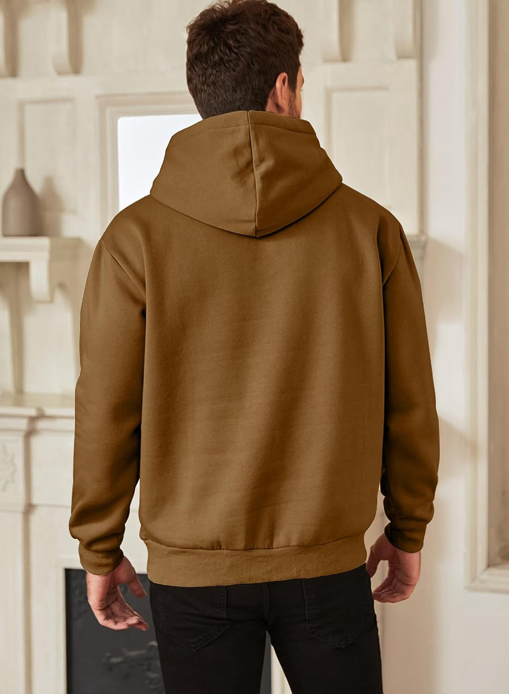 Mens Casual Cotton Hooded Collar Drawstring Hoodies Pullover Sweatshirts Casual Long Sve Shirts