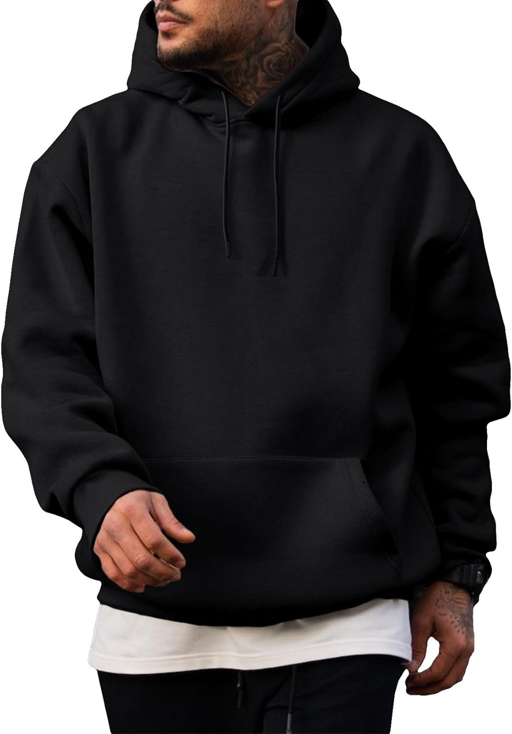 Mens Casual Cotton Hooded Collar Drawstring Hoodies Pullover Sweatshirts Casual Long Sve Shirts