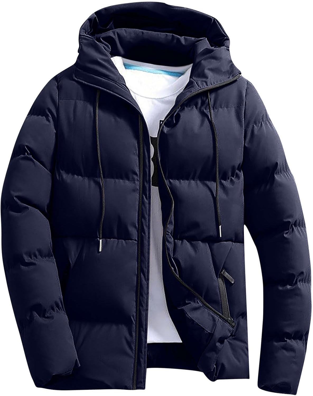 Windproof Men's Winter Jacket with Hood Lightweight Quilted Puffer Down Coat Warmth Packable Outdoor Parka