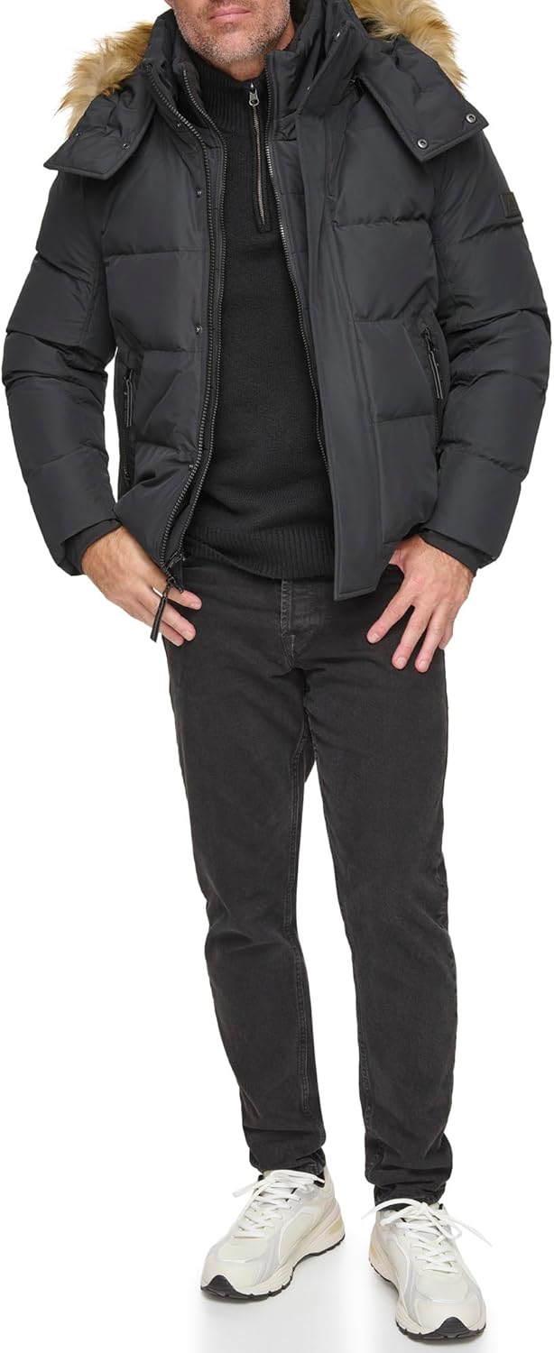 mens Short Quilted Inner Bib Attached  Down Bomber With Hybrid Down Fill