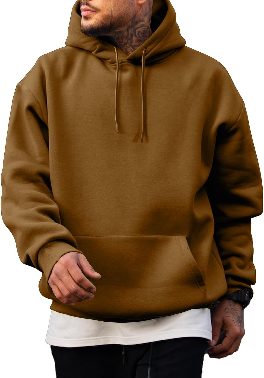 Mens Casual Cotton Hooded Collar Drawstring Hoodies Pullover Sweatshirts Casual Long Sve Shirts