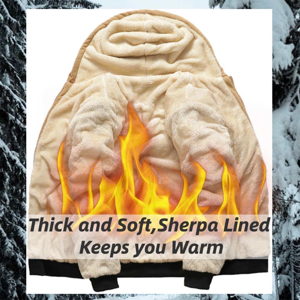 Men's Winter  Thermal Jackets for Men Sherpa Lined Hoodies Warm Thick Jacket Outerwear