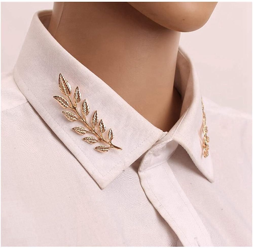 Gentlemen Suit Gold Brooches Simple Elegant 1 Pair Elegant Wheat Leaf Suit Clip Collar Pin Brooch Unisex