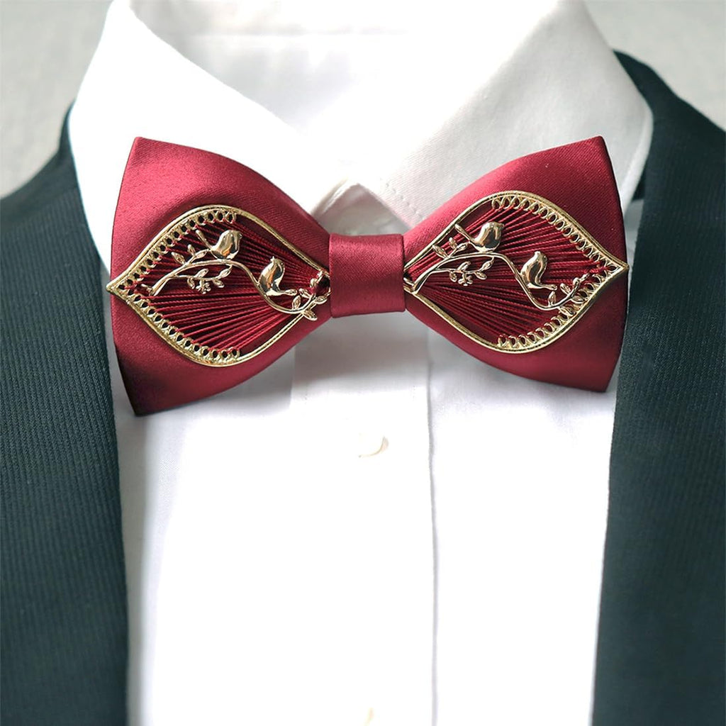 Bow Ties for Men Self-tie Gold Bird Pattern Bowtie for Wedding Party Business Prom Daily Wear Handmade