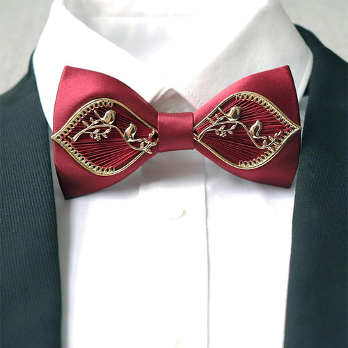 Bow Ties for Men Self-tie Gold Bird Pattern Bowtie for Wedding Party Business Prom Daily Wear Handmade