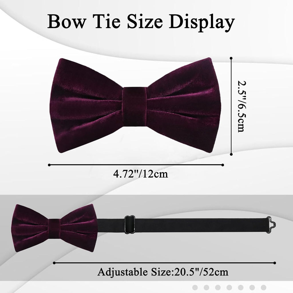 Velvet Bow Ties for Men Adjustable Pre Tied Mens Bow Tie, Solid Color Bowtie for Wedding Party Business Prom Formal
