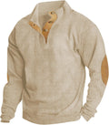 Mens Corduroy Sweater with Elbow Patches Long  Button Turtleneck Polo Shirts Vintage Waffle Sweatshirts
