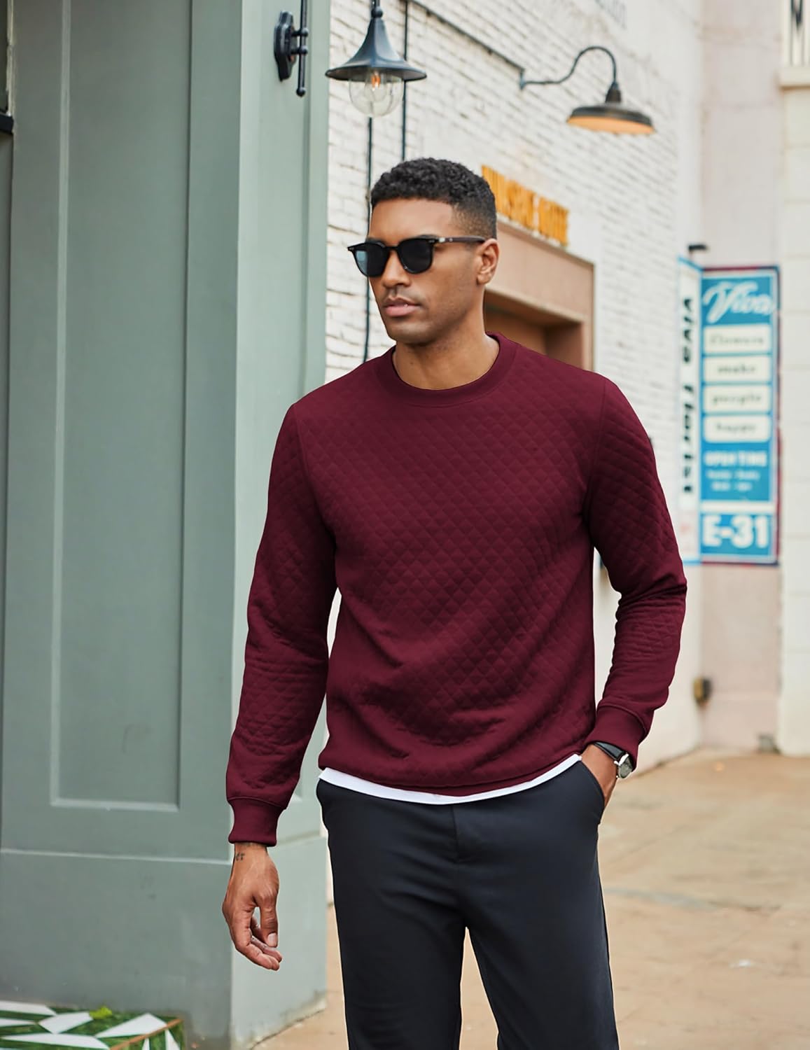 Men's Crewneck Sweatshirt Geometric Texture Casual Long Sleeve Sweatshirts Fashion Pullover Shirts