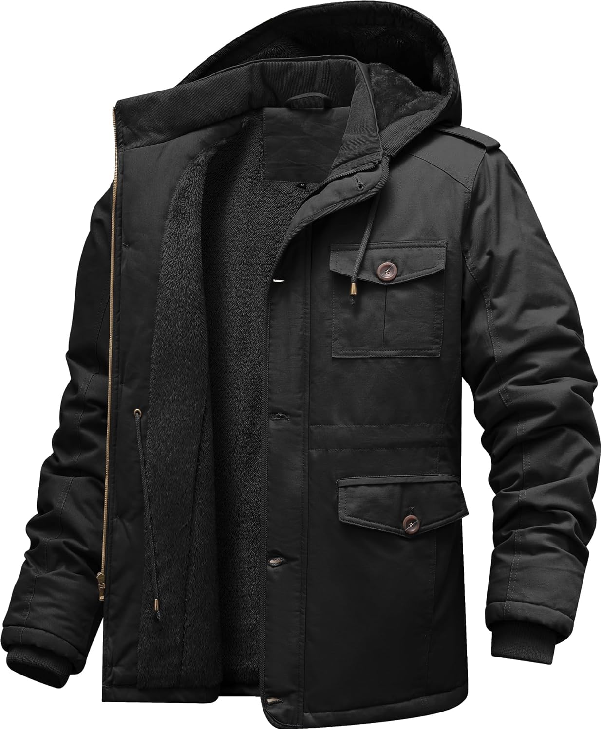 Men's Winter Jackets with Hood Cotton Military Jackets  Lined Thick Work Coats with Cargo Pockets
