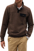 Men's Quilted Sweatshirt Casual Long Sve Outdoor Stand Collar Button Pullover Sweatshirts
