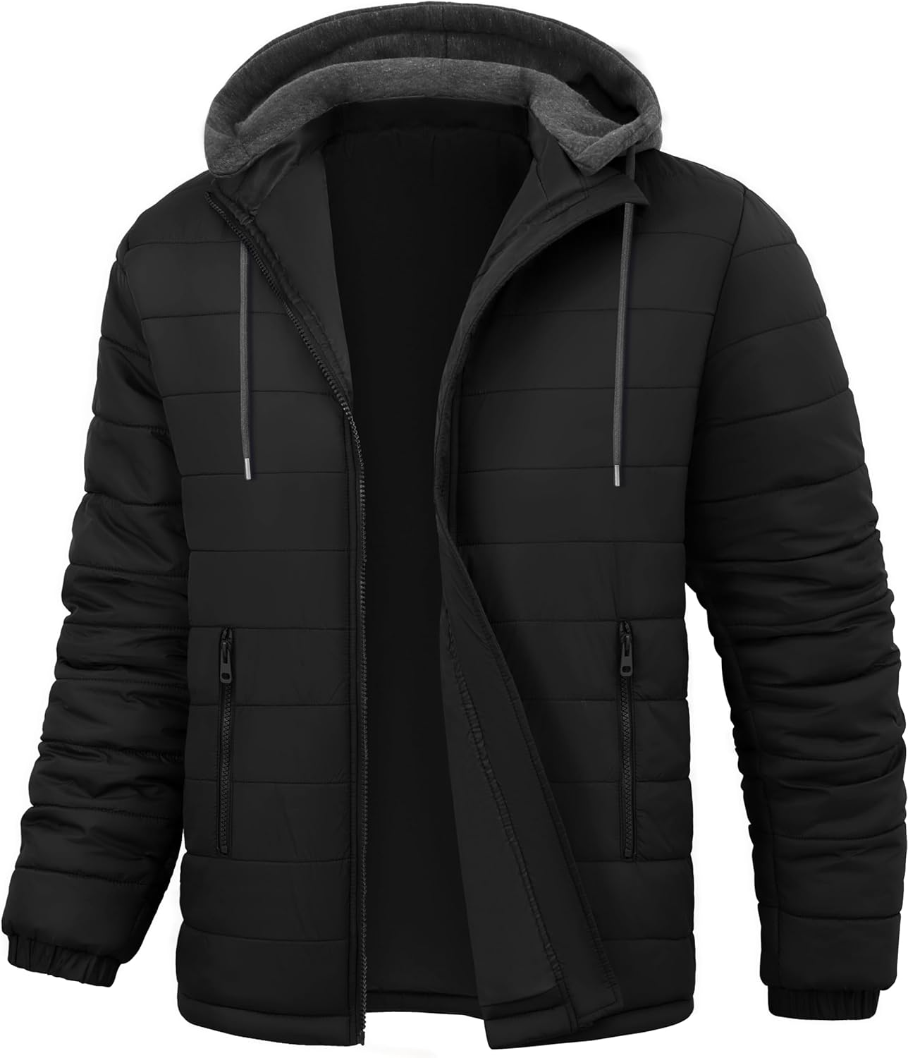 Mens Lightweight Puffer Jacket Winter Casual Quilted Coat with Detachable Hood Water Resistant Insulated Puffy Coat