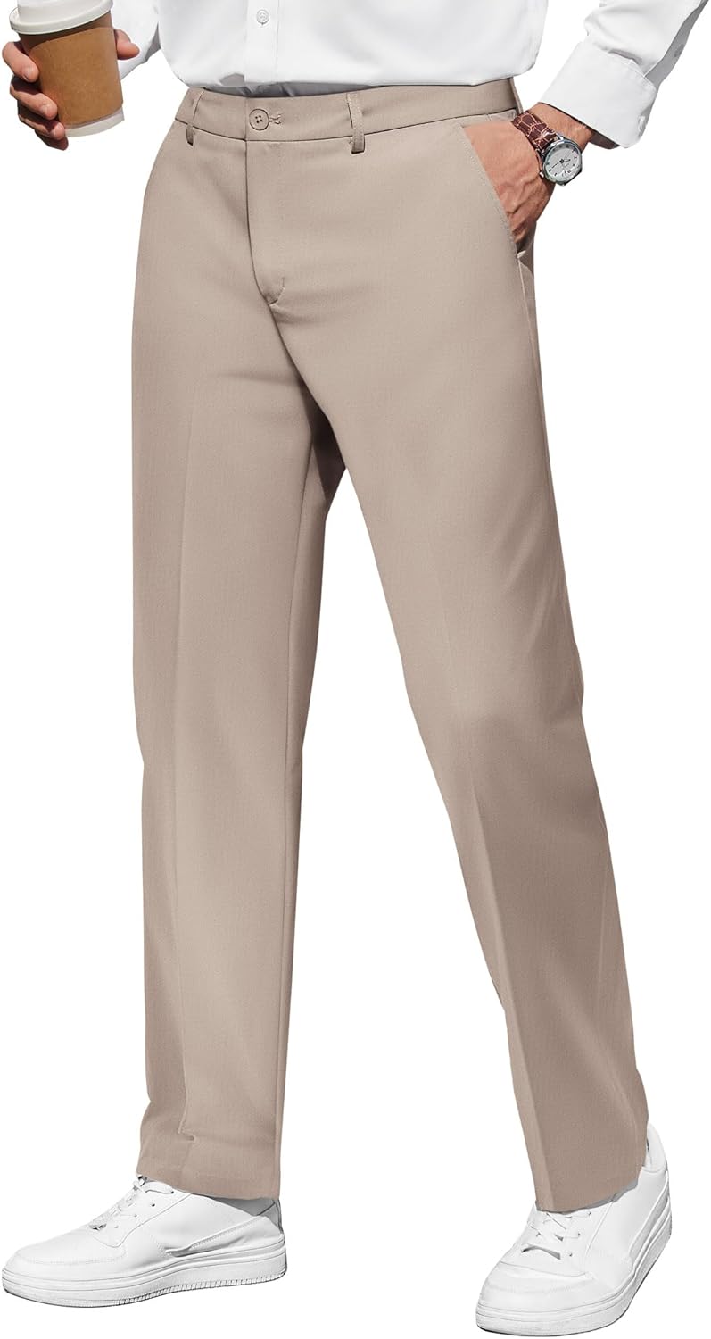 Men's Casual Pants Classic Fit Straight Legs Flat Front Twill Pants