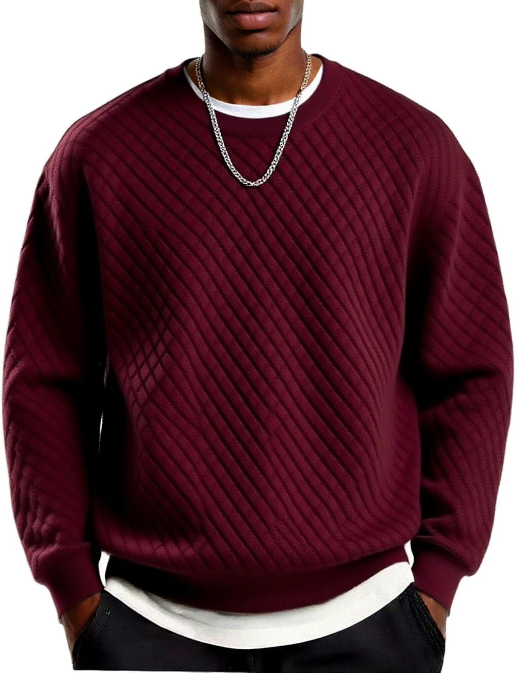 Men's Crewneck Sweatshirt Geometric Texture Casual Long Sleeve Sweatshirts Fashion Pullover Shirts
