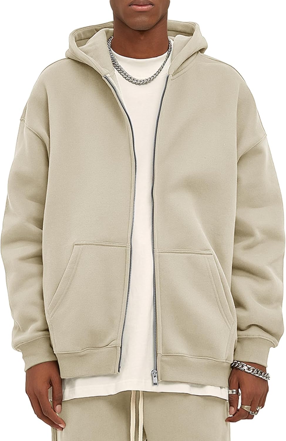 Mens Zip Up Hoodies Oversized Fce Long Sve Drop Shoulder Hooded Sweatshirt Trendy Vintage Streetwear