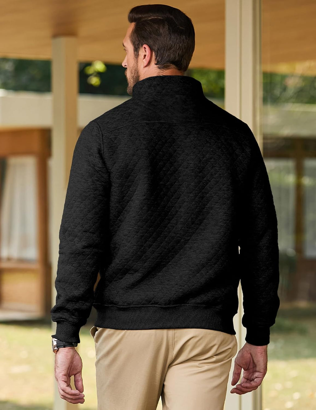 Men's Quilted Sweatshirt Casual Long Sve Outdoor Stand Collar Quarter-Zip Pullover Sweatshirts