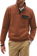 Men's Quilted Sweatshirt Casual Long Sve Outdoor Stand Collar Button Pullover Sweatshirts
