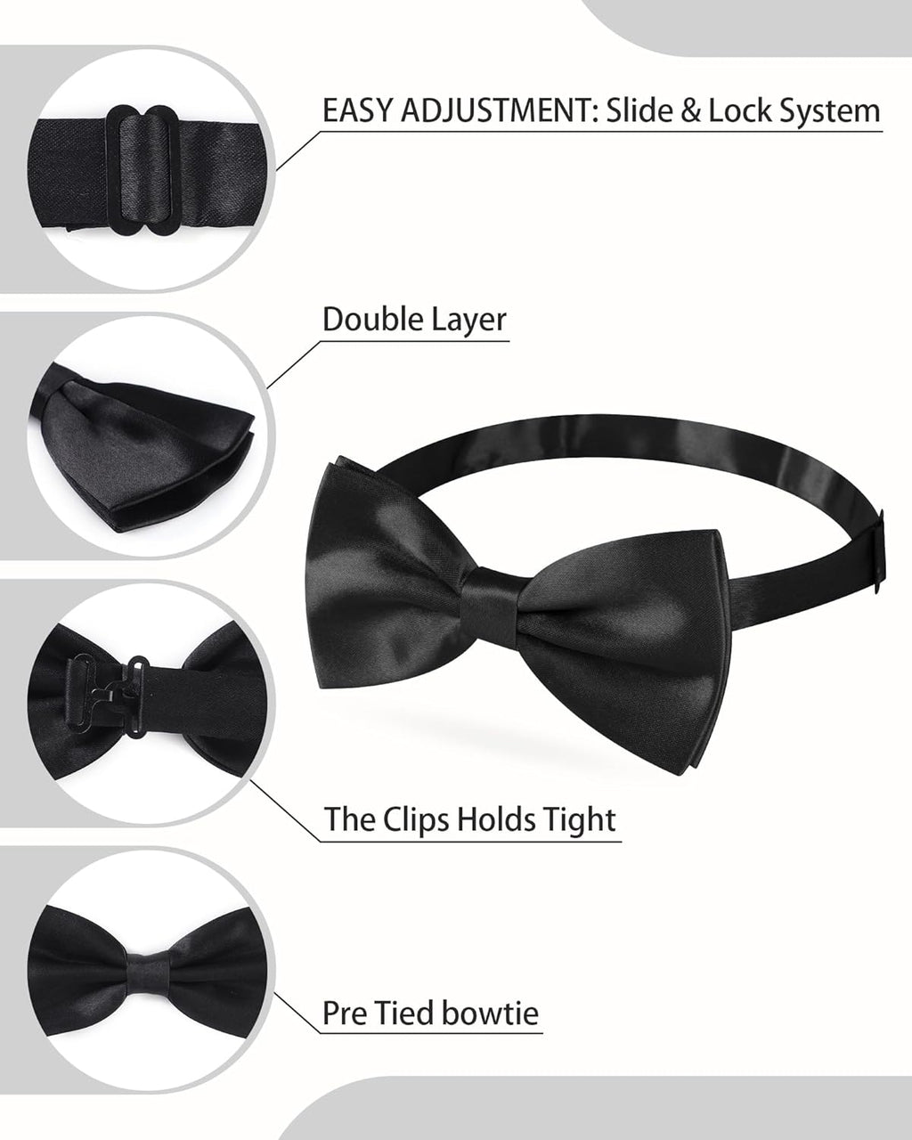 Men's Pre Tied Bow Ties for Wedding Party Fancy Plain Adjustable Bowties Necktie