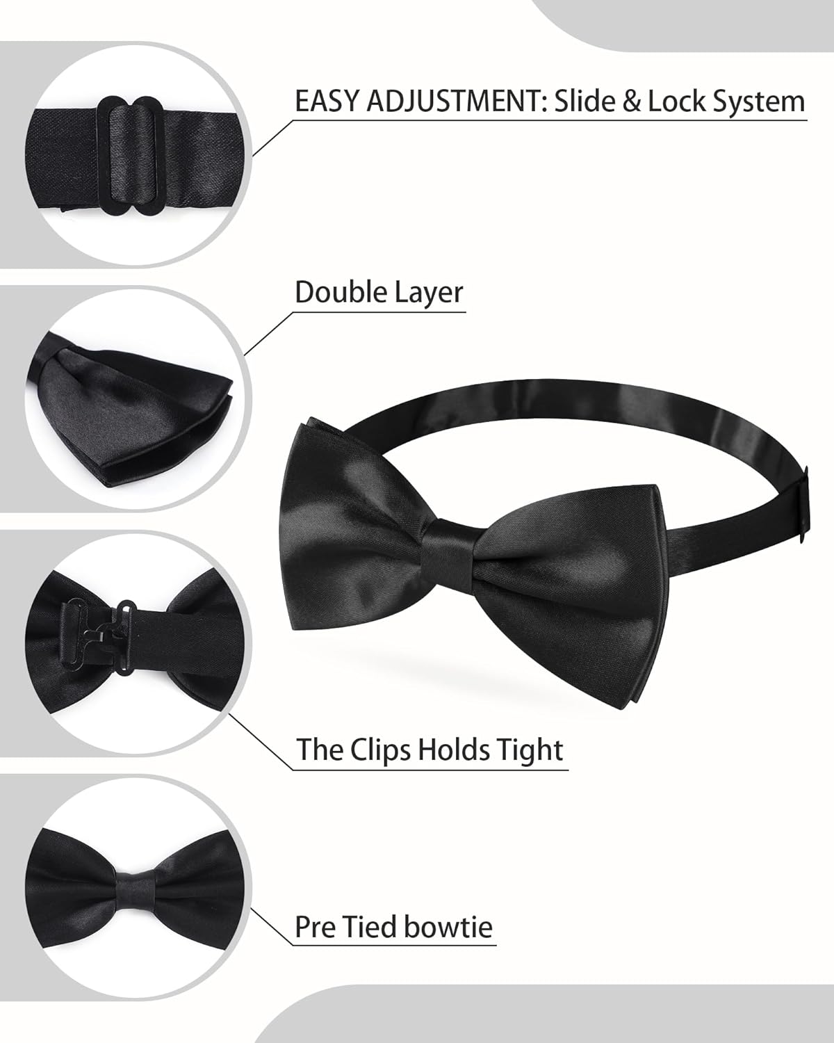 Men's Pre Tied Bow Ties for Wedding Party Fancy Plain Adjustable Bowties Necktie