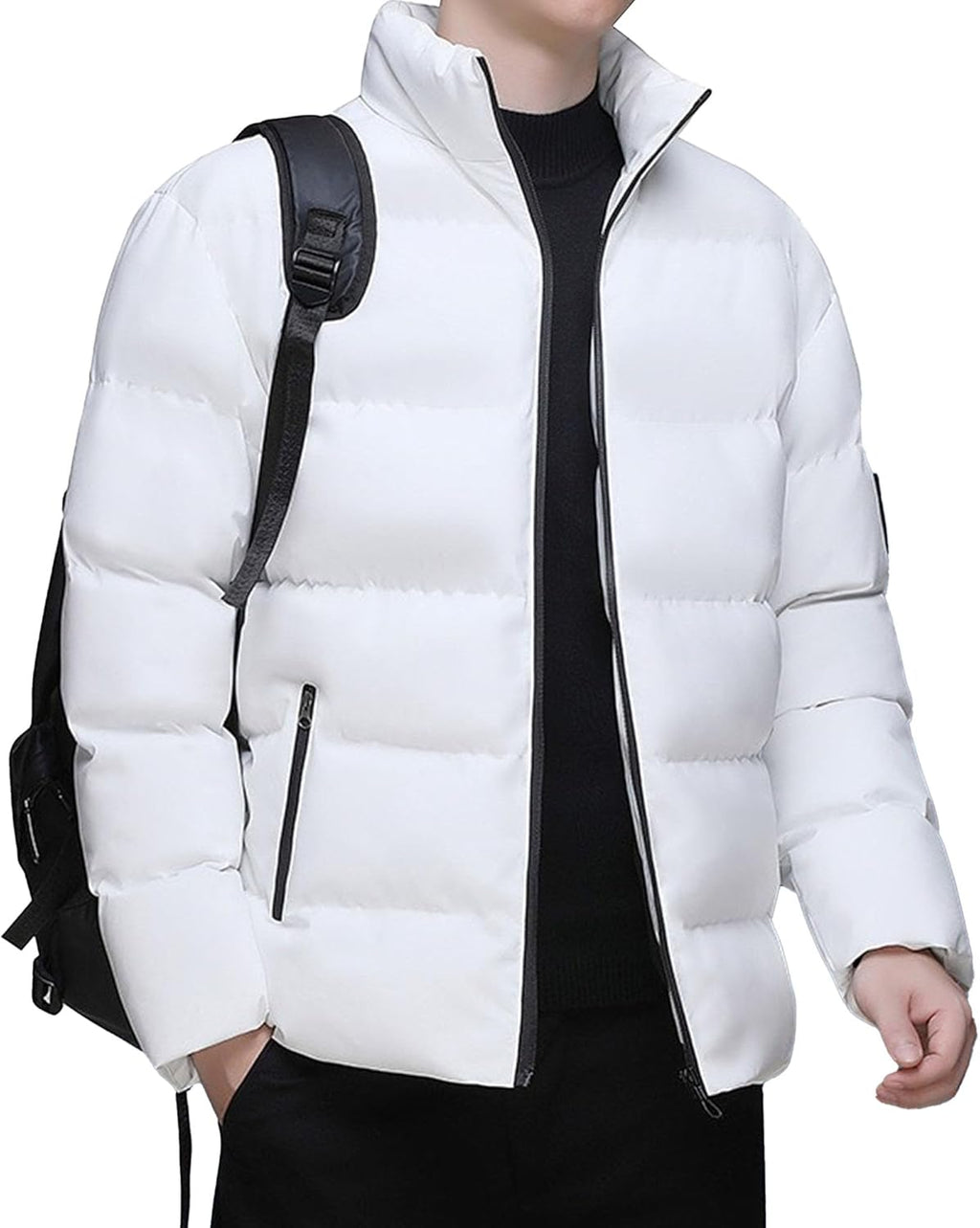 Men's Windproof Short Zipper Down Coat Warm Lightweight Quilted Puffer Jackets Bubble Insulated Filled Jacket