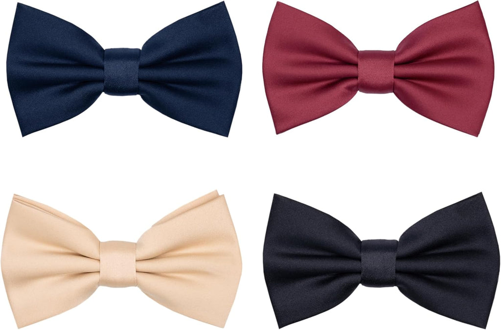 Mens Bow Tie 4 Pcs Formal Tuxedo Bow Ties for Men Solid Color Pre-tied Bowties for Wedding Party