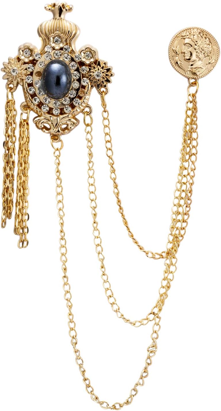 Knighthood Brooch Pin Crowned Stone With Gold Engraving Enamel Stone Stone Honorary Coin Chains Lapel Pin Accessories for Men Women