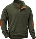Mens Warm Corduroy Sweatshirt Casual Stand Collar Quarter Fall Metal Button Pullover Sweaters Long Sleeve with Pockets