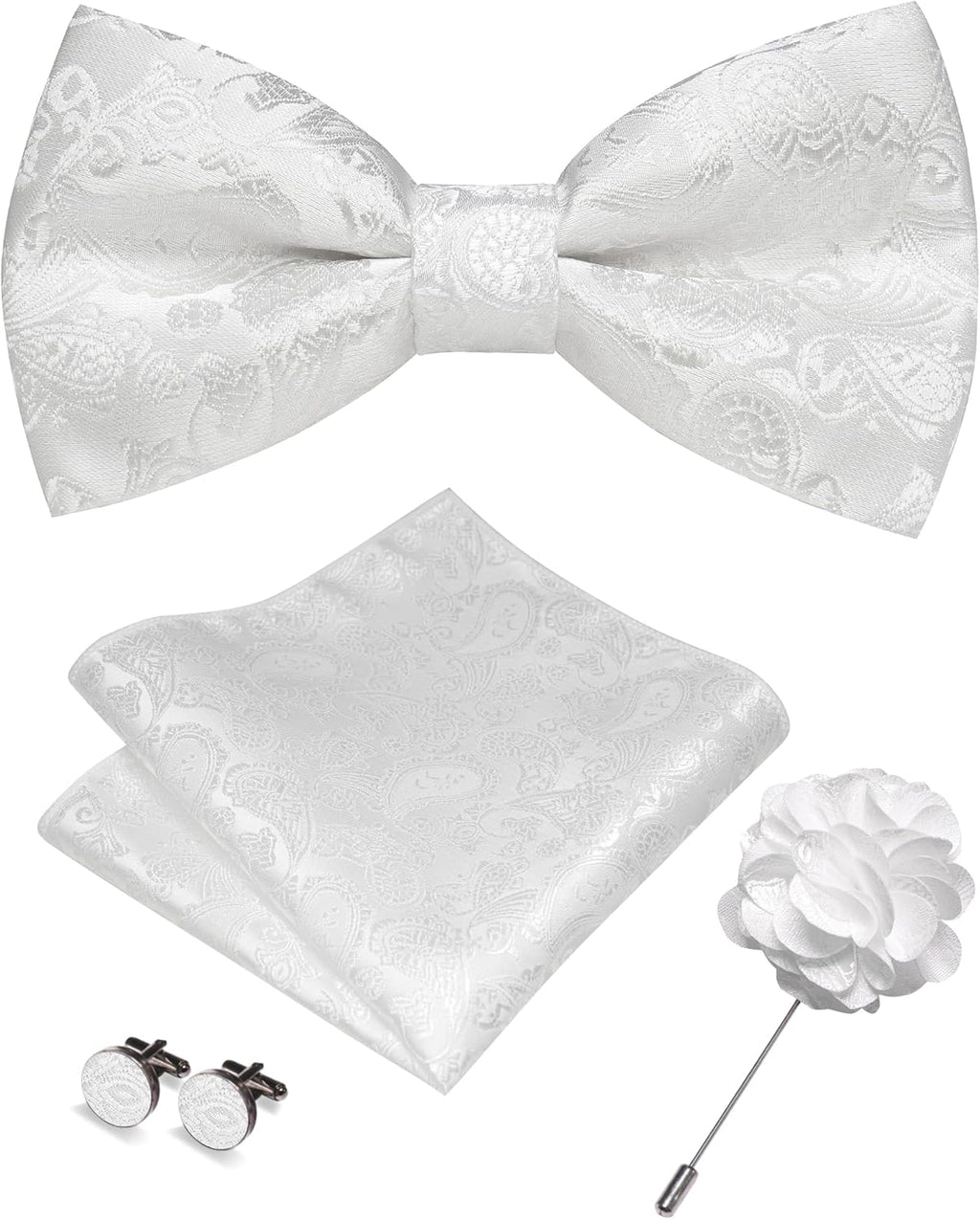Paisley Pre-tied Bow Tie and Pocket Square Cufflinks Lapel Pin Sets for Men 4PCS