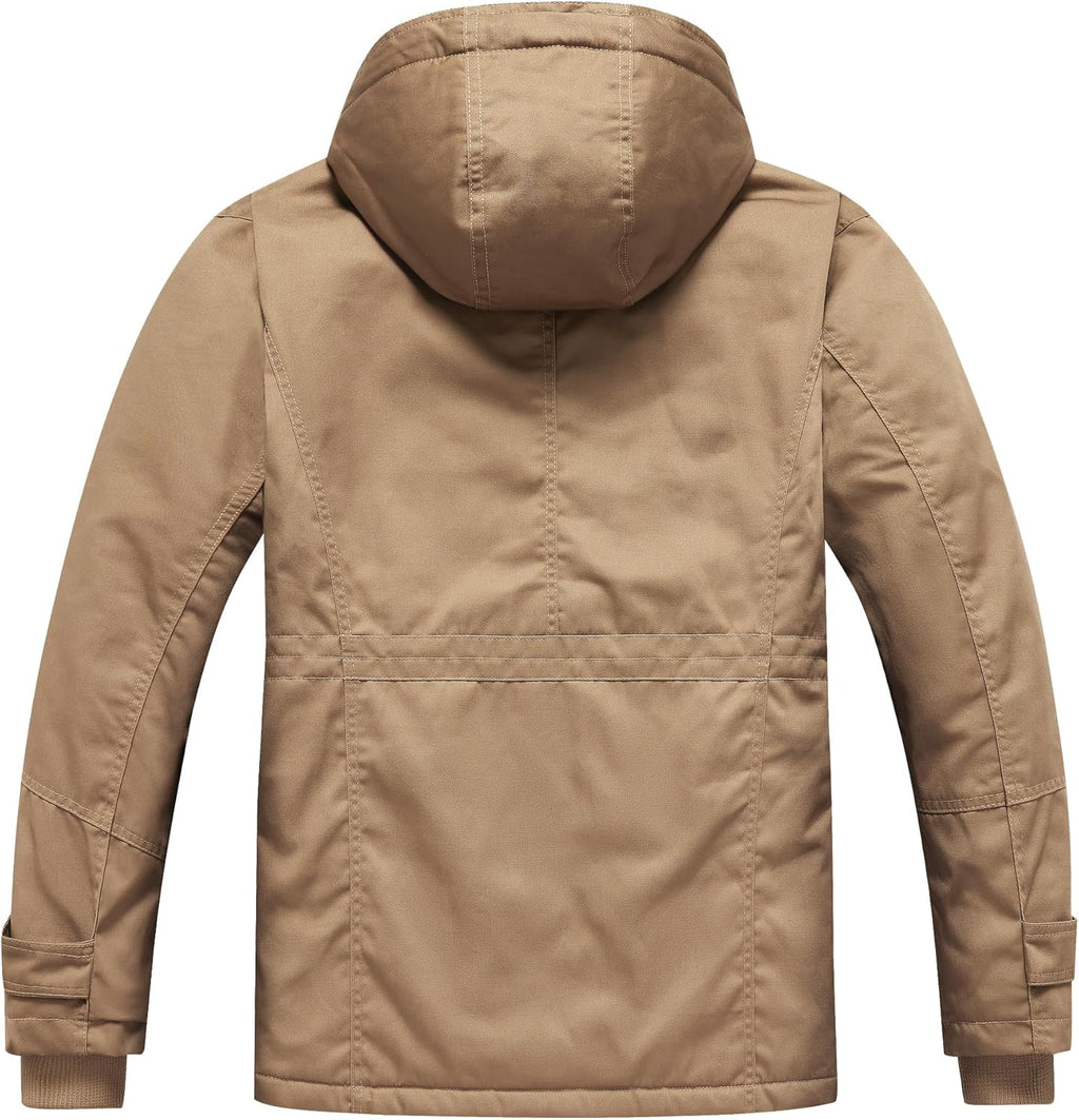 Men's Thick Winter Jackets  Lined Thick Jackets Hood Work Jackets Coat Cotton Military with Cargo Pockets