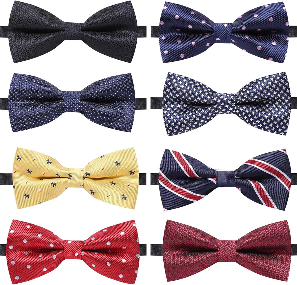 8 PACKS Elegant Adjustable Pre-tied Bow Ties for Men Boys (1&4&5&6&8 Pack for option)