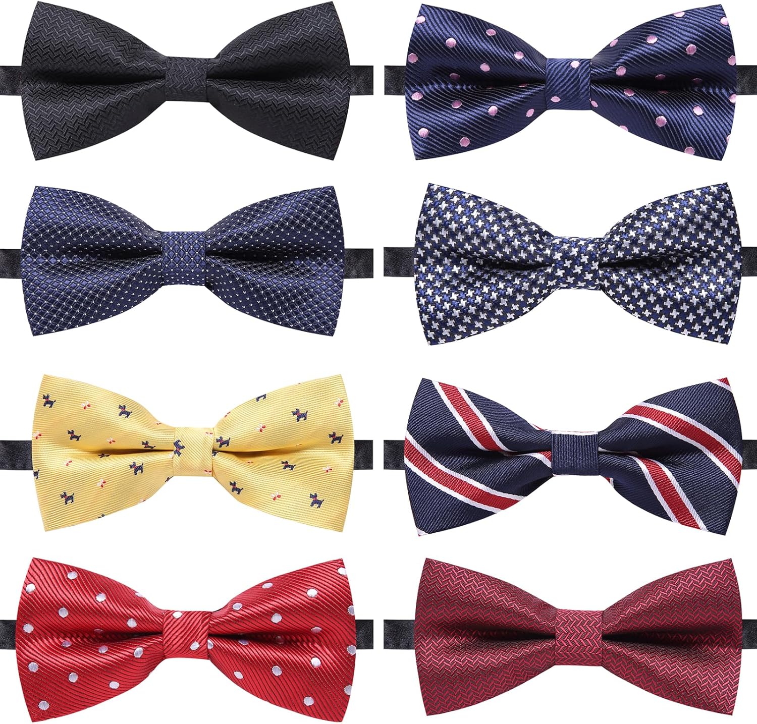 8 PACKS Elegant Adjustable Pre-tied Bow Ties for Men Boys (1&4&5&6&8 Pack for option)
