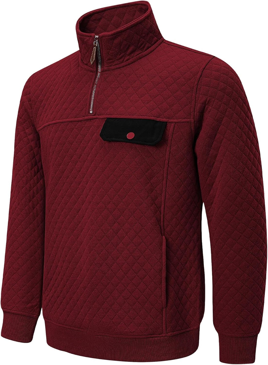 Men's Quilted Sweatshirt Casual Long Sve Outdoor Stand Collar Quarter-Zip Pullover Sweatshirts
