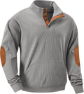 Mens Warm Corduroy Sweatshirt Casual Stand Collar Quarter Fall Metal Button Pullover Sweaters Long Sleeve with Pockets