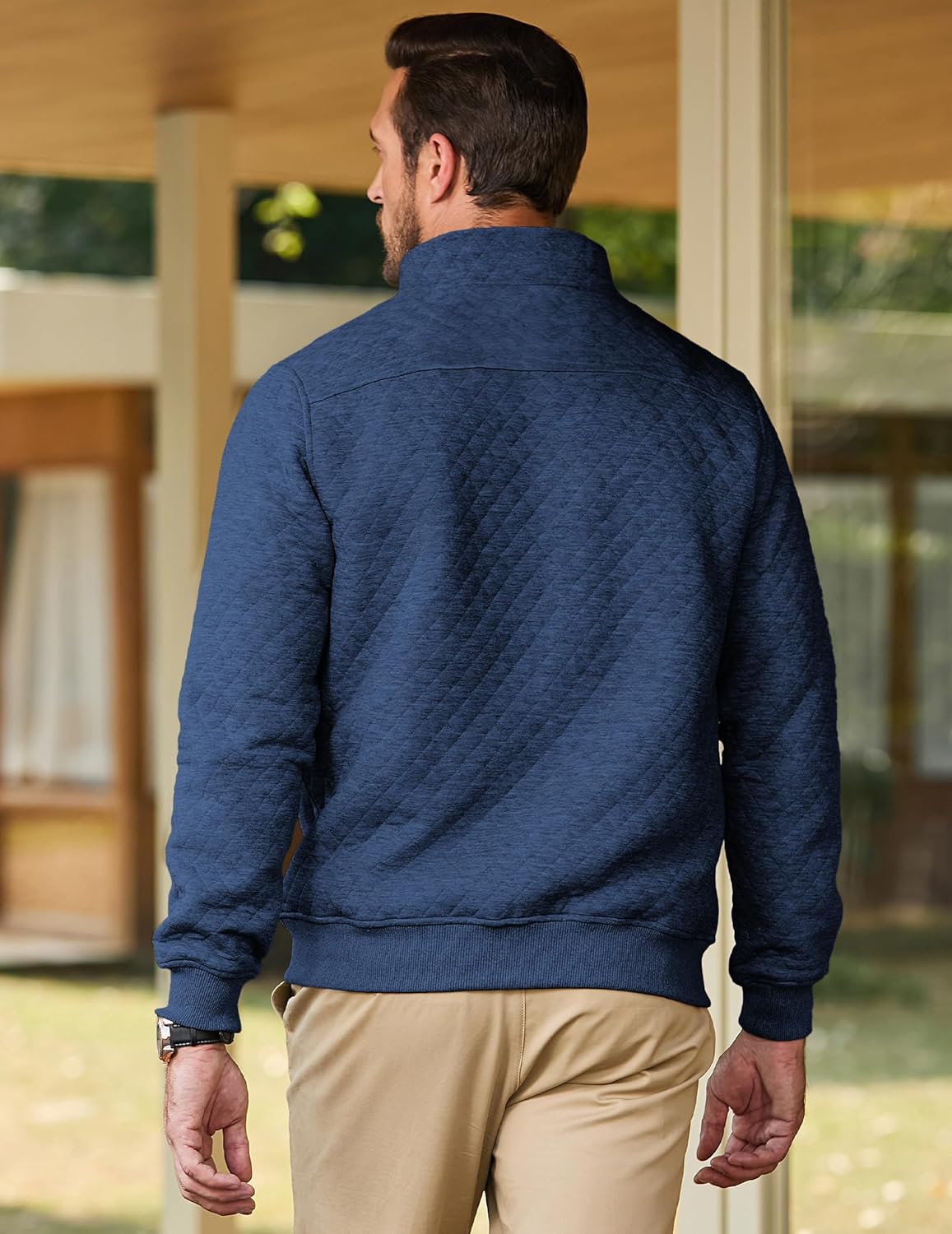 Men's Quilted Sweatshirt Casual Long Sve Outdoor Stand Collar Quarter-Zip Pullover Sweatshirts