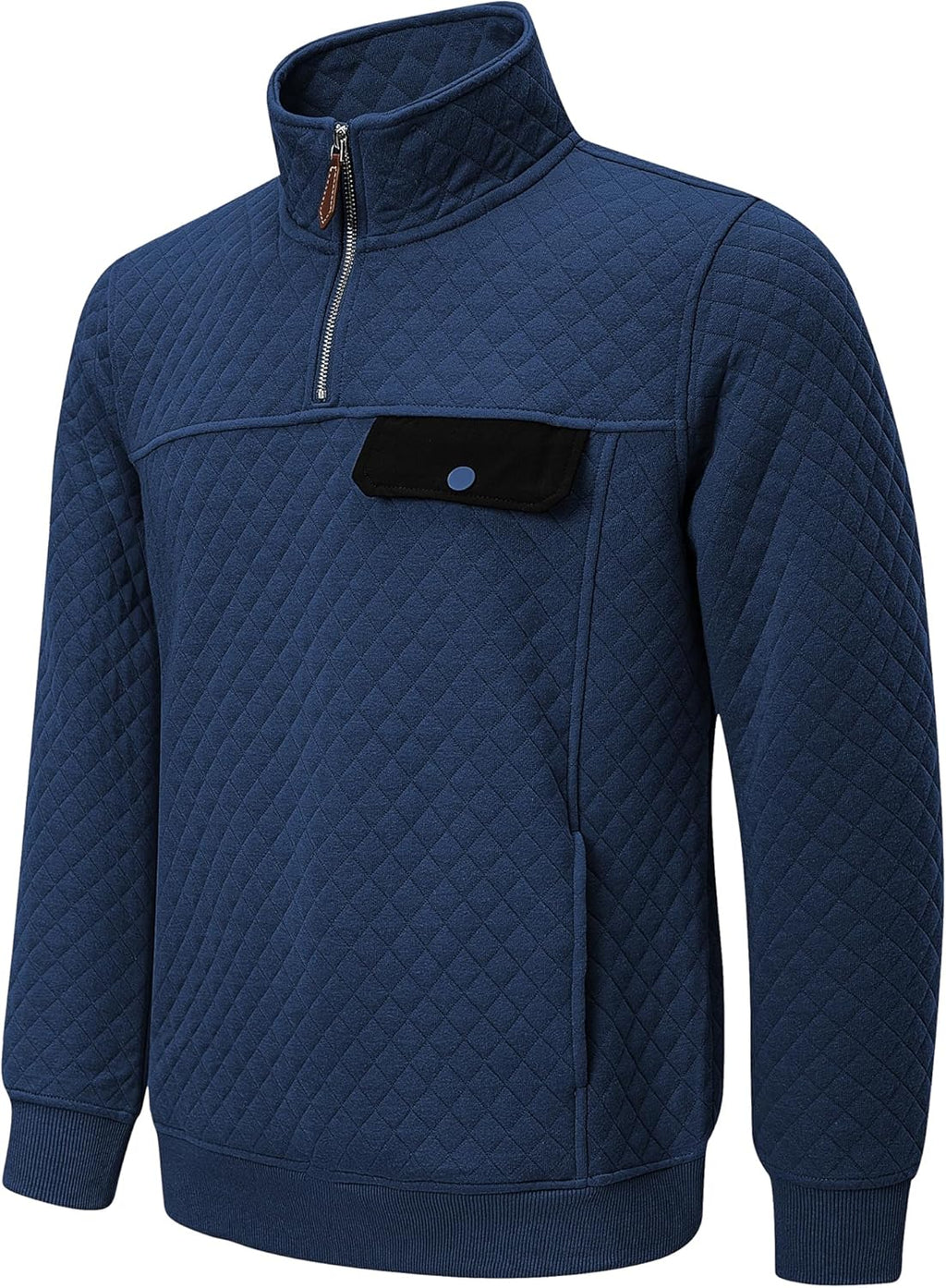 Men's Quilted Sweatshirt Casual Long Sve Outdoor Stand Collar Quarter-Zip Pullover Sweatshirts
