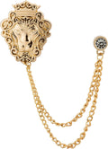 Knighthood Vintage Men Golden Crowned Lion King With Stone Hanging Chain Brooch Pins Lapel Pin, Suit Coat for Women Accessories