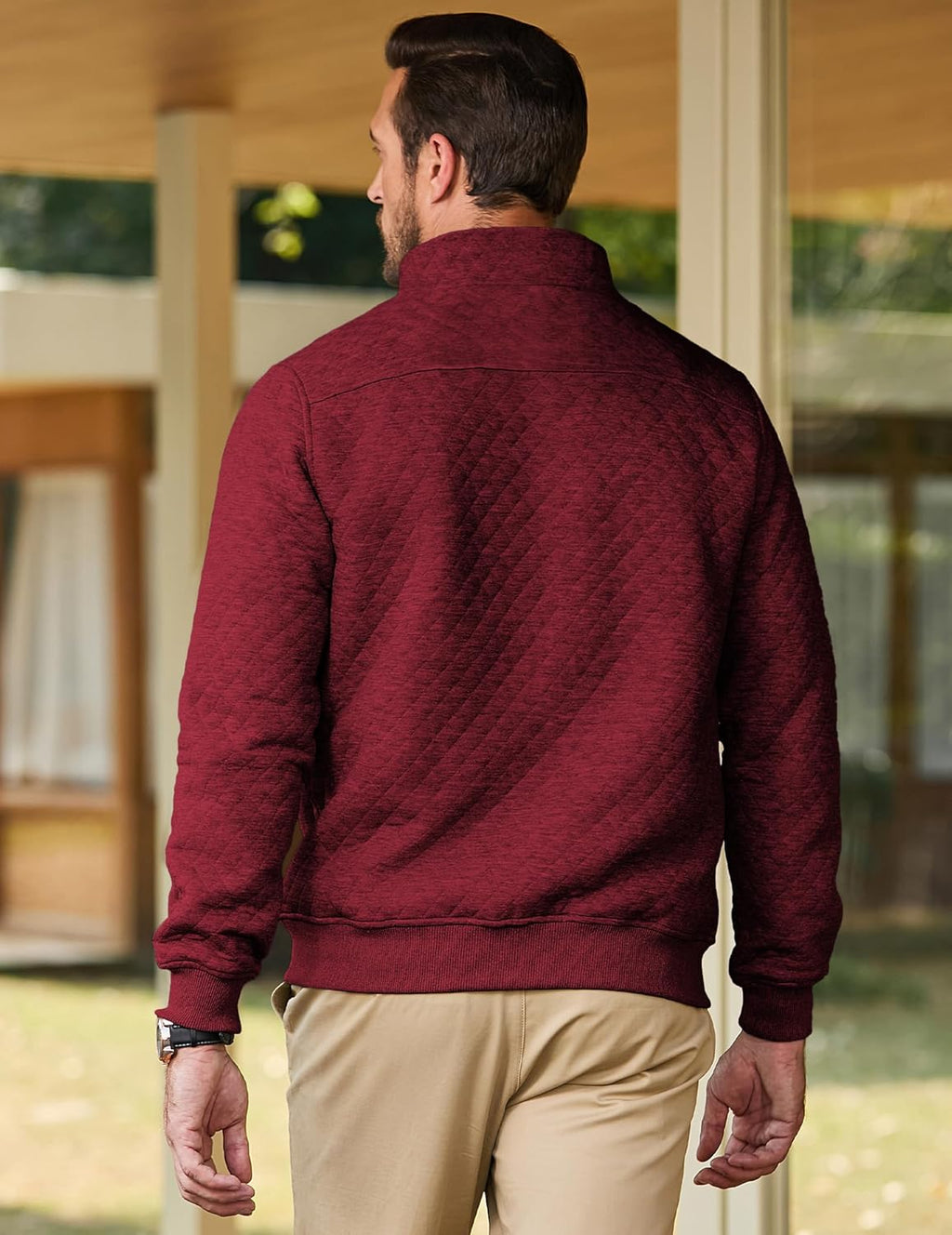 Men's Quilted Sweatshirt Casual Long Sve Outdoor Stand Collar Quarter-Zip Pullover Sweatshirts