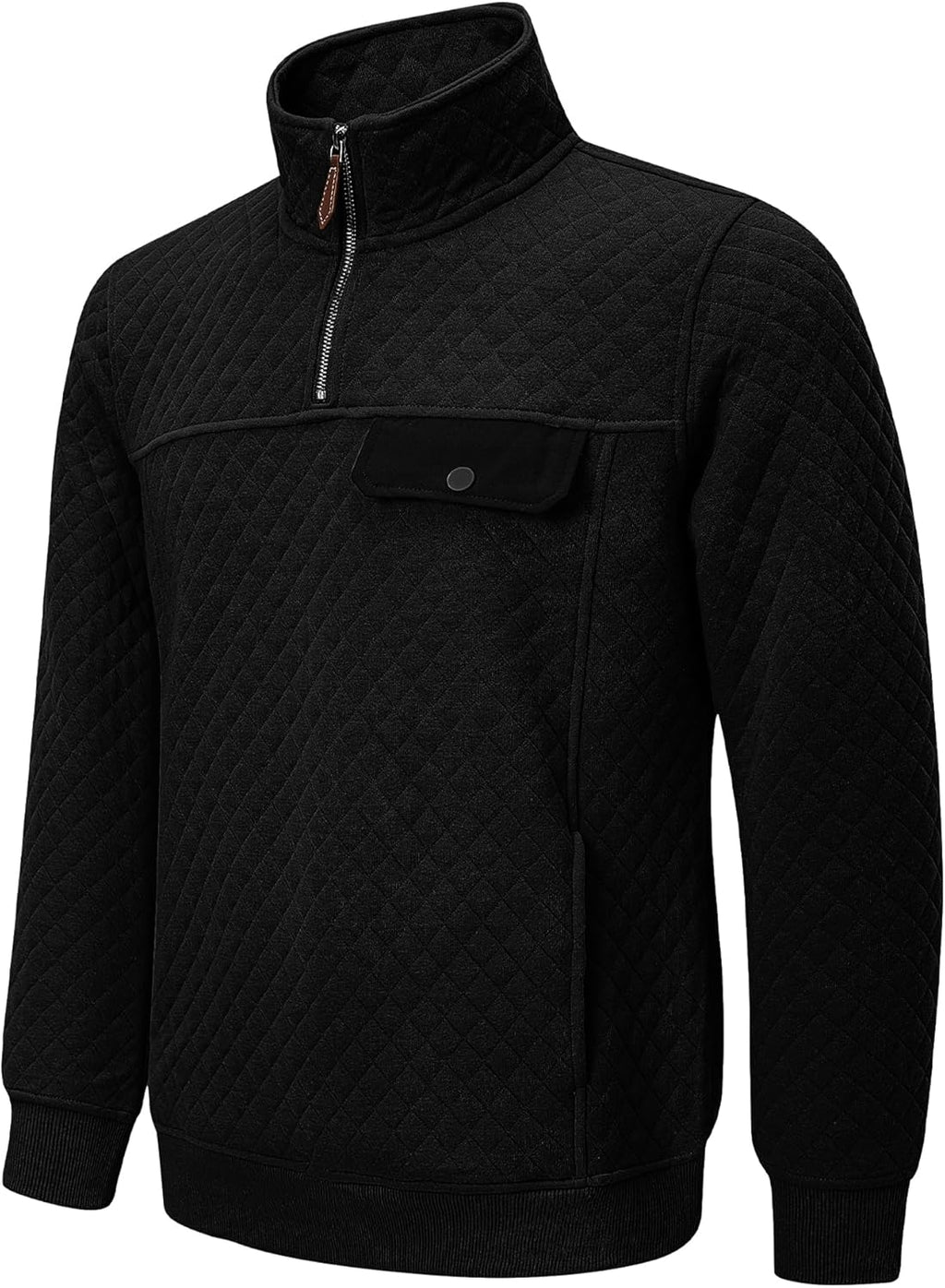 Men's Quilted Sweatshirt Casual Long Sve Outdoor Stand Collar Quarter-Zip Pullover Sweatshirts