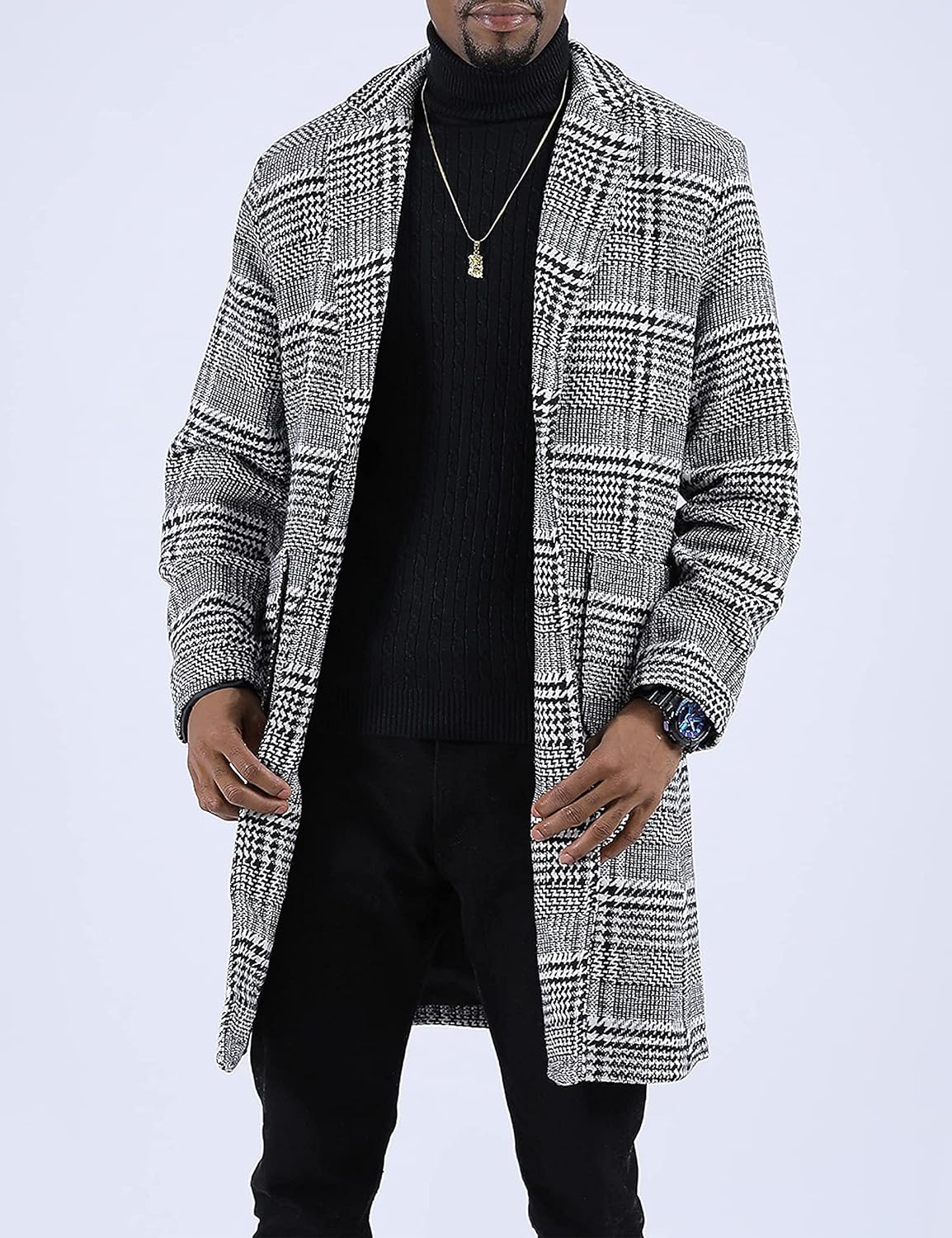 Men's Wool Blend Pea Coat Notched Collar Single Breasted Overcoat Warm Winter Trench Coat