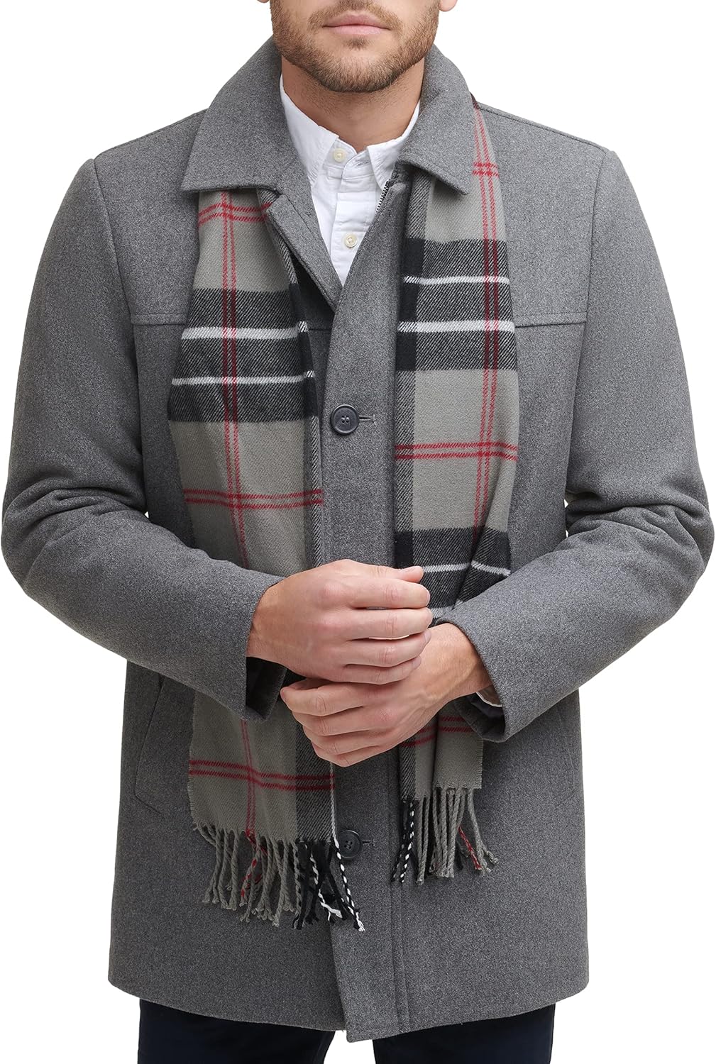 Men's  Wool Blend Coat with Scarf (Regular and Big & Tall)