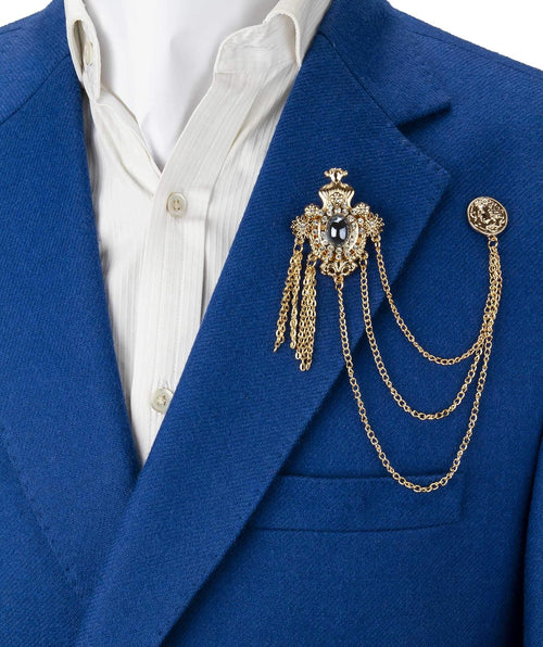 Knighthood Brooch Pin Crowned Stone With Gold Engraving Enamel Stone Stone Honorary Coin Chains Lapel Pin Accessories for Men Women